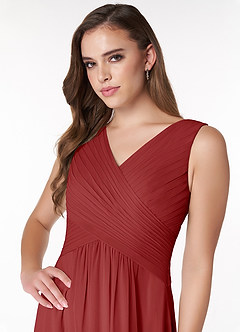 Azazie Flora Bridesmaid Dresses Rust A-Line Pleated Chiffon Dress image5