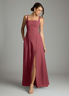 Azazie Debra Bridesmaid Dresses Merlot A-Line with Pockets Chiffon Convertible Dress image4