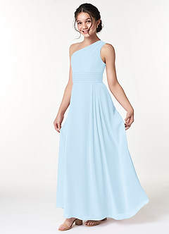 Azazie Cleo Junior Abito A-Line in Chiffon Plissettato Azzurro image1