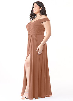 Azazie Audrianna Robes de demoiselle d'honneur Robe Trapèze Convertible en Mousseline de soie Schulterfrei gerafft Bronze image9