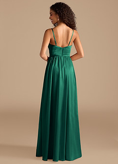 Azazie Alia Bridesmaid Dresses Emerald A-Line Pleated Metallic Satin Dress image4