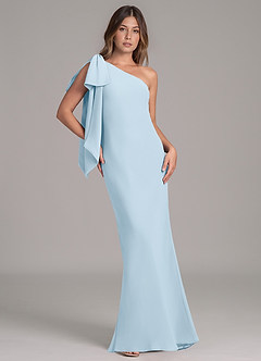 Azazie Capri 신부 들러리 드레스 A라인 한쪽 어깨 쉬폰 바닥 길이 드레스 image1