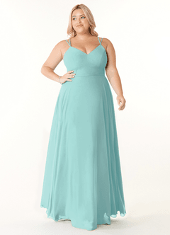 Azazie Janine Bridesmaid Dresses Aqua A-Line V-Neck Chiffon Dress image6