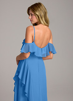 Azazie Aubrie Bridesmaid Dresses Blue Jay A-Line Off the Shoulder Chiffon Dress image2