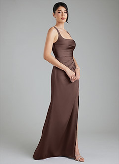 Azazie Sierra Robes de demoiselle d'honneur Robe Trapèze en Satin extensible Corset Ganache image3