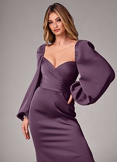 Azazie Sonata Bridesmaid Dresses Plum Sheath Long Sleeve Stretch Satin Convertible Dress image6