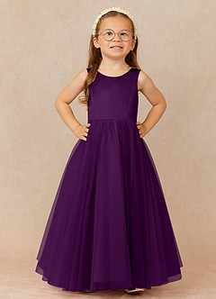 Azazie Muni Flower Girl Dresses Grape A-Line Bow Tulle Dress image2