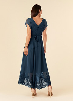 Azazie Palana At-home Try On Dresses Dusty Blue A-Line Lace Chiffon Dress image3