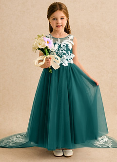Azazie Mixie Robe Demoiselle D'honneur Fillette Robe Princesse en Dentelle Paon image6