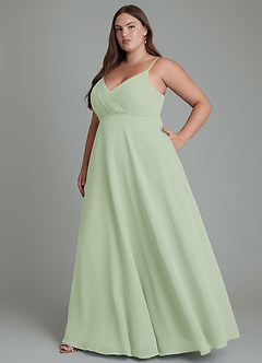 Azazie Amani Vestidos de damas de honor Vestido Salvia Polvorienta de Gasa de Línea A con Plisado image10