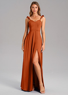 Azazie Everett Brautjungfernkleider A-Linie Stretch-Satin Kleid Gebranntes Orange image3