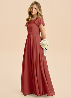 Azazie Cady Junior Terracotta A-Line Pleated Chiffon Dress image7