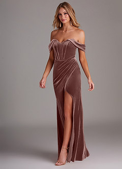Azazie Jas Bridesmaid Dresses Espresso Sheath Off-The-Shoulder Corset Velvet Convertible Dress image3