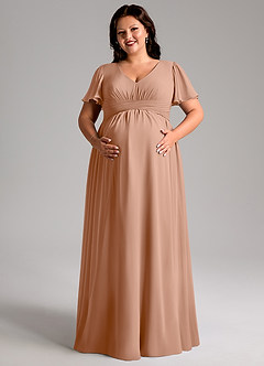 Azazie Verna Maternity Bridesmaid Dresses A-Line V-Neck Ruched Chiffon Floor-Length Dress image11