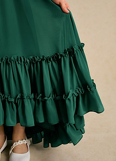 Azazie Kass Flower Girl Dresses Emerald A-Line Pleated Chiffon Dress image7