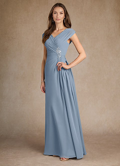 Azazie Bronson Mother of the Bride Dresses Dusty Blue A-Line Pleated Chiffon Dress image4