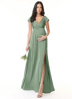 Azazie Allessia Maternity Bridesmaid Dresses A-Line Pleated Stretch Satin Floor-Length Dress image1