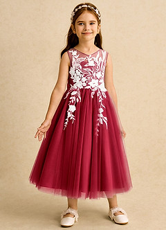 Azazie Sundae Blumenmädchenkleider Ballkleid Spitze Kleid Scharlachrot image5