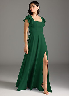 Azazie Bondi Bridesmaid Dresses Dark Green A-Line Ruched Stretch Crepe Dress image5