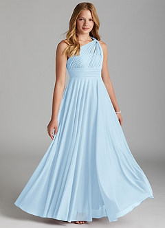 Azazie Charlize Junior Sky Blue A-Line Mesh Dress image1