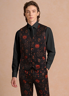 front Caleb Negro Chaleco de traje con estampado vintage de Halloween