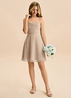 Azazie Bear Junior Taupe A-Line Pleated Chiffon Dress image3