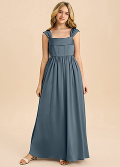 Azazie Hattie Junior Robe Trapèze en Satin extensible Plissée Violet Crépusculaire image8