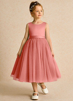 Azazie Pear Flower Girl Dresses Salmon Pink Ball-Gown Bow Tulle Dress image4