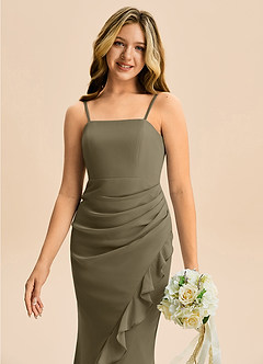 Azazie Buzzy Junior Willow Green Sheath Pleated Chiffon Dress image2