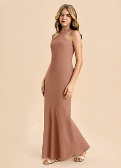 Azazie Doretta Junior Robe Fourreau en Mousseline de soie Plissée Bronze image4