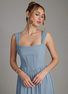 Azazie Caterina 신부 들러리 드레스 A라인 코르셋 쉬폰 바닥 길이 드레스 image3