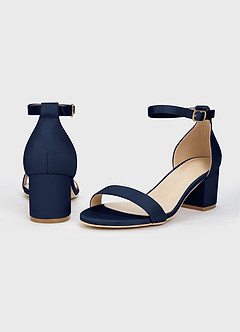 front Matching Color Matte Satin One Strap Buckle Block Heel Sandals