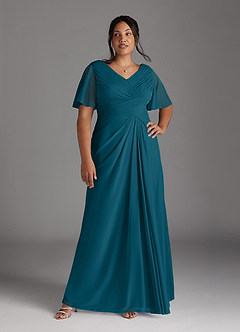 Azazie Emmeline Mère de la mariée Robes Robe Trapèze en Maille Col V plissé Bleu Encre image9