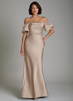 Azazie Lea Bridesmaid Dresses Taupe Mermaid Off the Shoulder Stretch Satin Convertible Dress image8