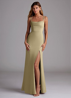 Azazie Callan Bridesmaid Dresses Moss Green Mermaid Pleated Chiffon Convertible Dress image3