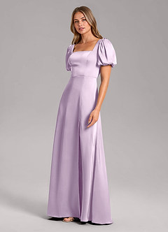 Azazie Fyona Bridesmaid Dresses Frosted Lilac A-Line Pleated Stretch Satin Dress image4