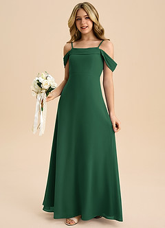 Azazie Anselie Junior Dark Green A-Line Off the Shoulder Chiffon Dress image4