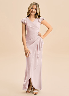 Azazie Julie Junior Blushing Pink Mermaid Ruched Chiffon Dress image1