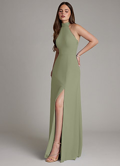 Azazie Myra Bridesmaid Dresses Pistachio A-Line High Neck Chiffon Dress image6