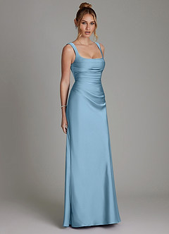 Azazie Agustina Robes de demoiselle d'honneur Robe Sirène en Satin extensible Corset Acier Bleuté image4