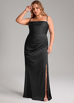 Azazie Leonis Bridesmaid Dresses Black Mermaid Pleated Stretch Satin Convertible Dress image11