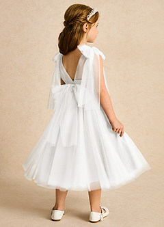 Azazie Dori Flower Girl Dresses Ivory A-Line Ruched Tulle Dress image3