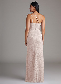 Azazie Eren Bridesmaid Dresses Blushing Pink Sheath One Shoulder Floral Burnout Dress image2