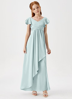 Azazie Omari Junior Mist A-Line Pleated Stretch Satin Dress image3