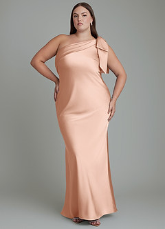 Azazie Yuanna Robes de demoiselle d'honneur Robe Sirène en Satin extensible Asymétrique Or Rose image8