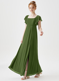 Azazie Bondi Junior A-Linie Seitliche Cut-Outs Gittergewebe Kleid Olivgrün image6