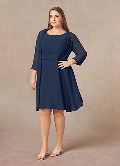 Azazie Shirley Mother of the Bride Dresses Dark Navy A-Line Scoop Pleated Chiffon Dress image10