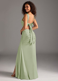 Azazie Jesaphine Bridesmaid Dresses Dusty Sage Sheath Bow Stretch Satin Dress image2