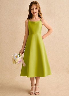 Azazie Jaella Girls Formal Blumenmädchenkleider A-Linie Plissee Matte Satin Kleid Zitronengras image5