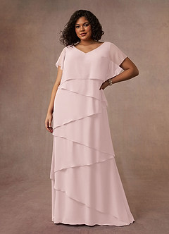 Azazie OHara Mère de la mariée Robes Robe Trapèze en Mousseline de soie Col V Rose Pâle image12